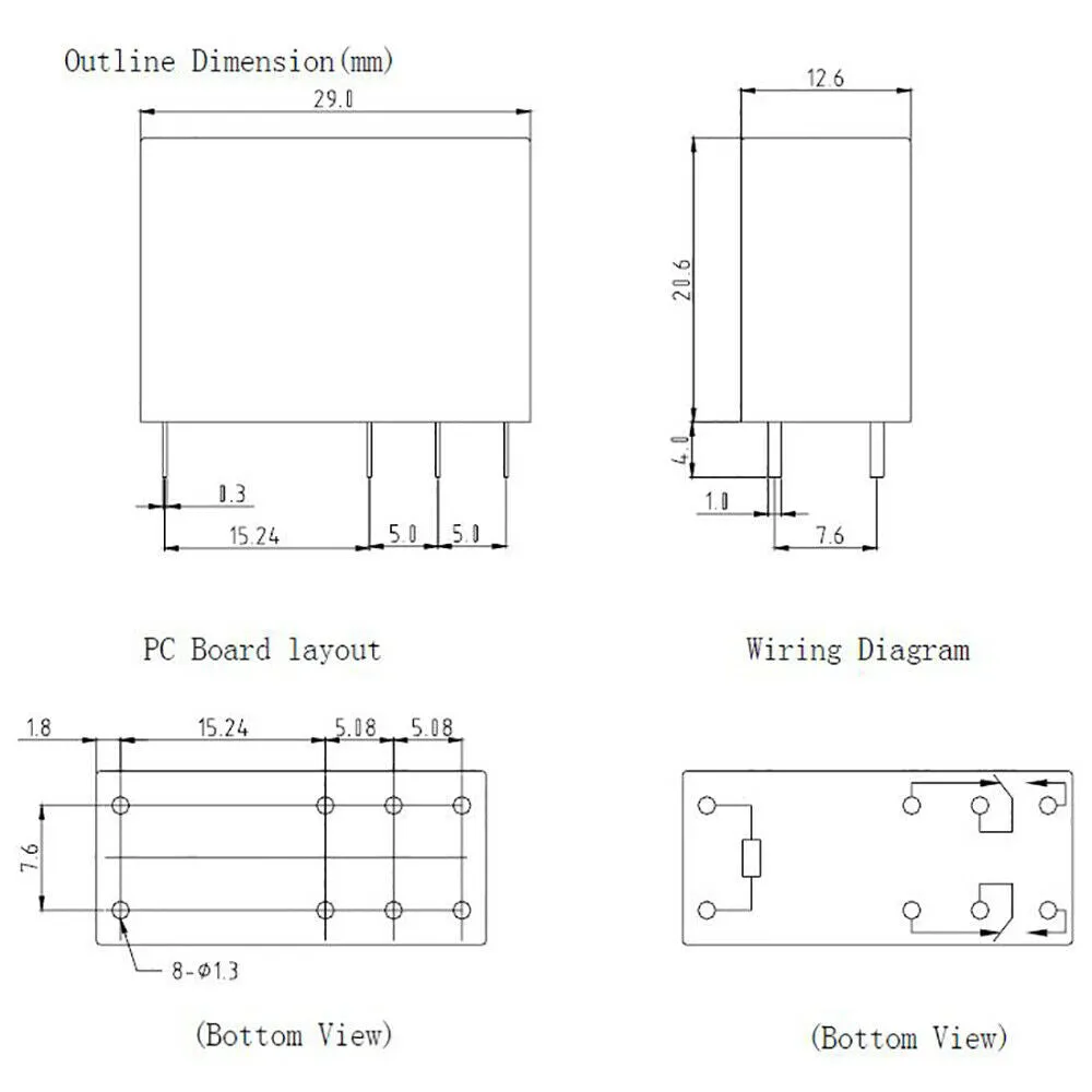 12V 5A Single Contact Relay DIP, 270 Ohms Coil Resistance, Clear, HLS-14F3L-DC12V-C