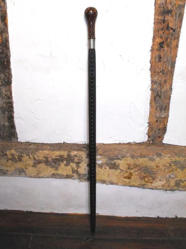 A Fine Novelty Victorian Walking Stick with Parquetry Balloon Handle