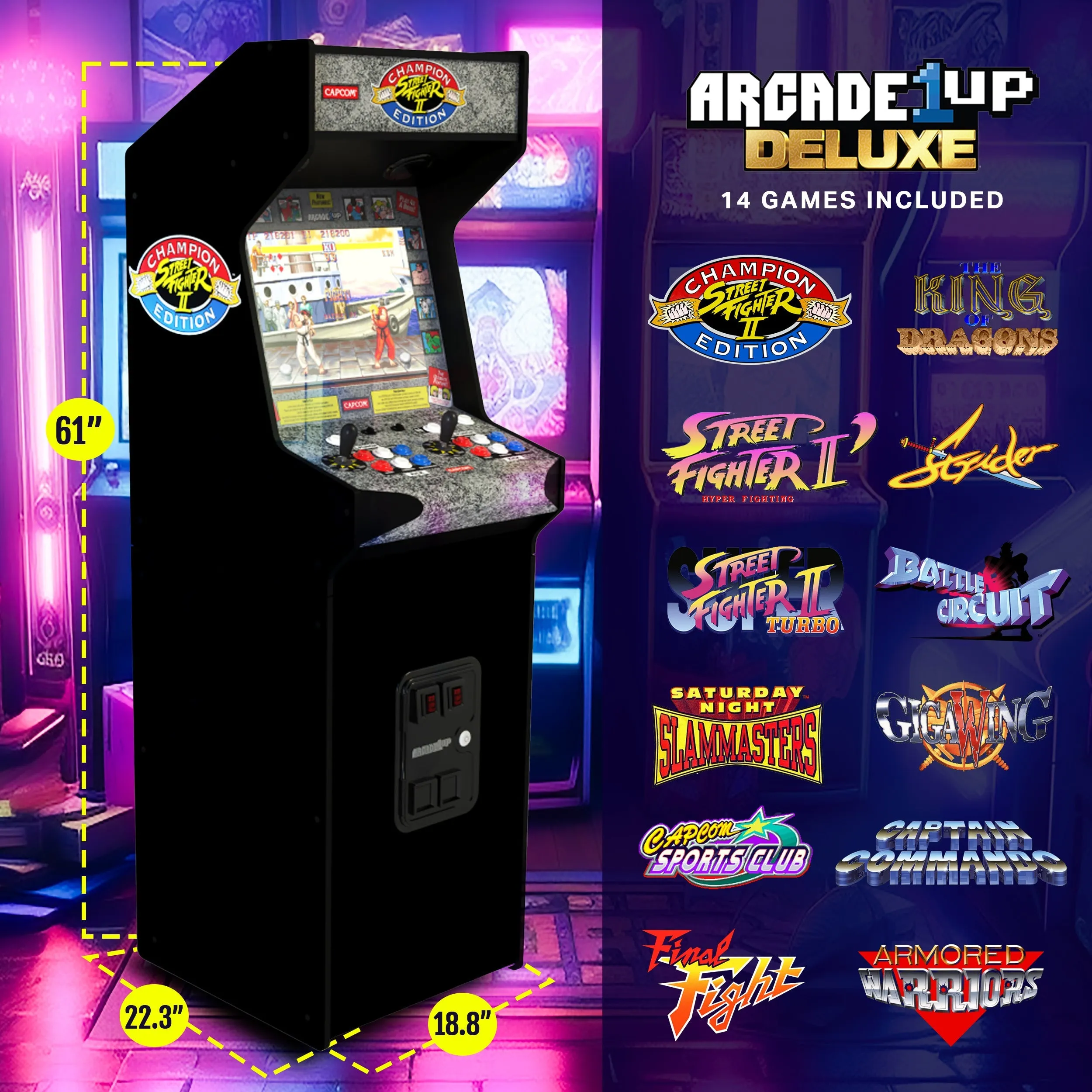 Deluxe Arcade1Up Street Fighter II Champion Edition 5ft Stand-Up Arcade Cabinet Machine