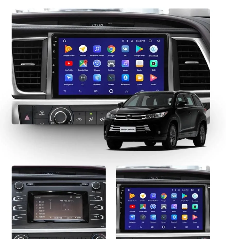 Car Dealz 10.2" Android 10.0 Toyota Highlander Kluger 3 XU50 2015-2017 In Dash Plus OEM Fascia