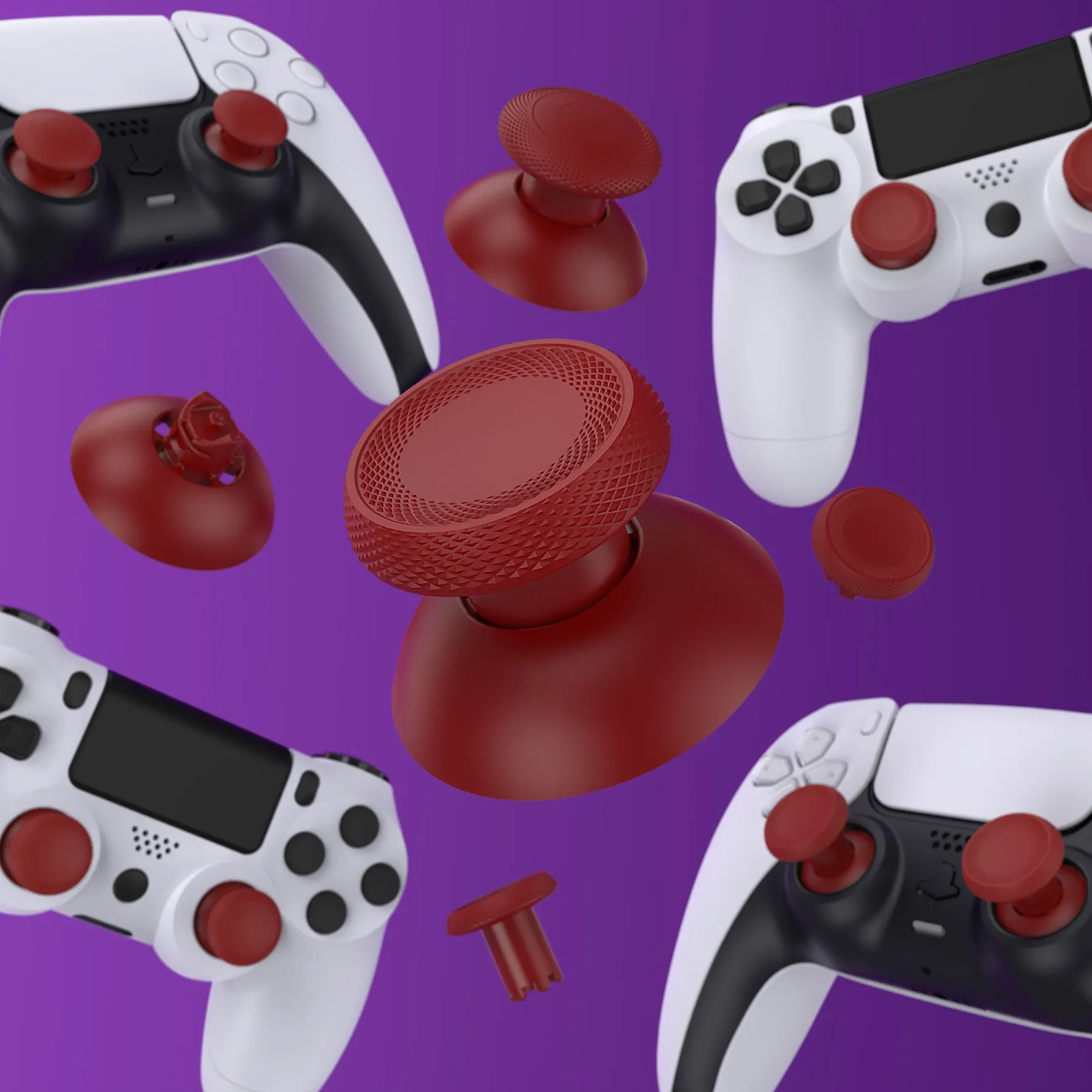 eXtremeRate ThumbsGear V3 Interchangeable Ergonomic Thumbsticks for PS5 Controller, Replacement Analog Thumb Sticks for PS4 Controller - 4 Height Adjustable Convex & Concave Grip Joysticks - Carmine Red - NNFPFM004