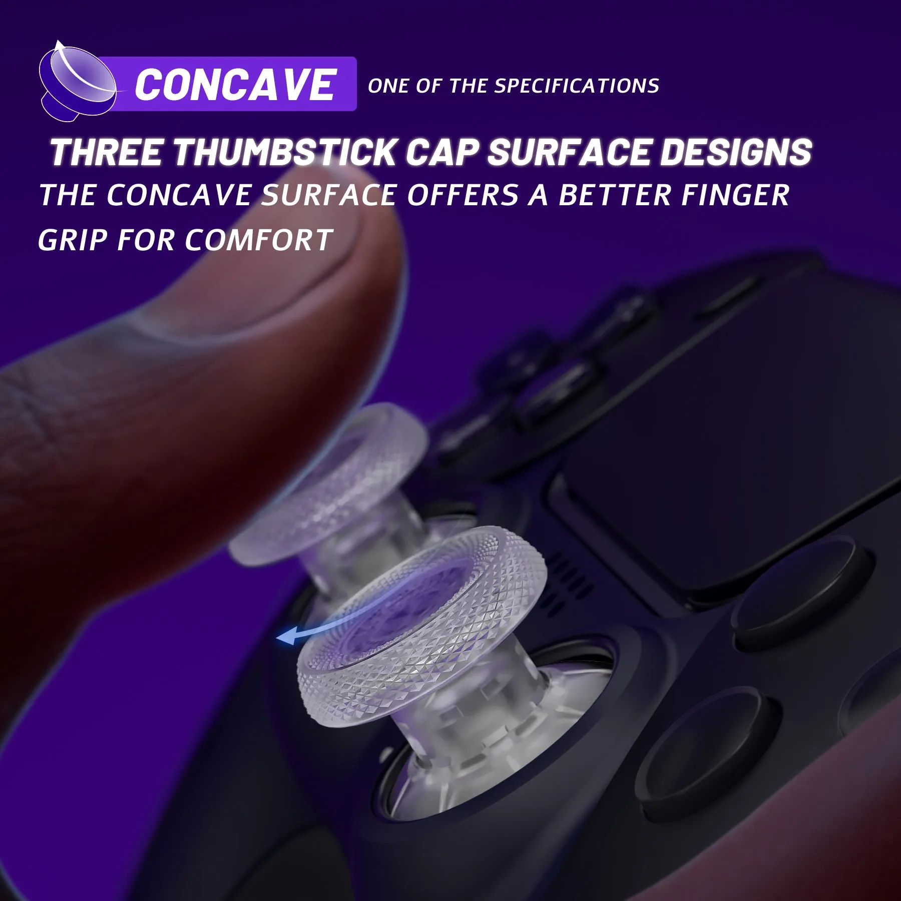 eXtremeRate ThumbsGear V3 Interchangeable Ergonomic Thumbsticks for PS5 Controller, Replacement Analog Thumb Sticks for PS4 Controller - 4 Height Adjustable Convex & Concave Grip Joysticks - Clear - NNFPFM003