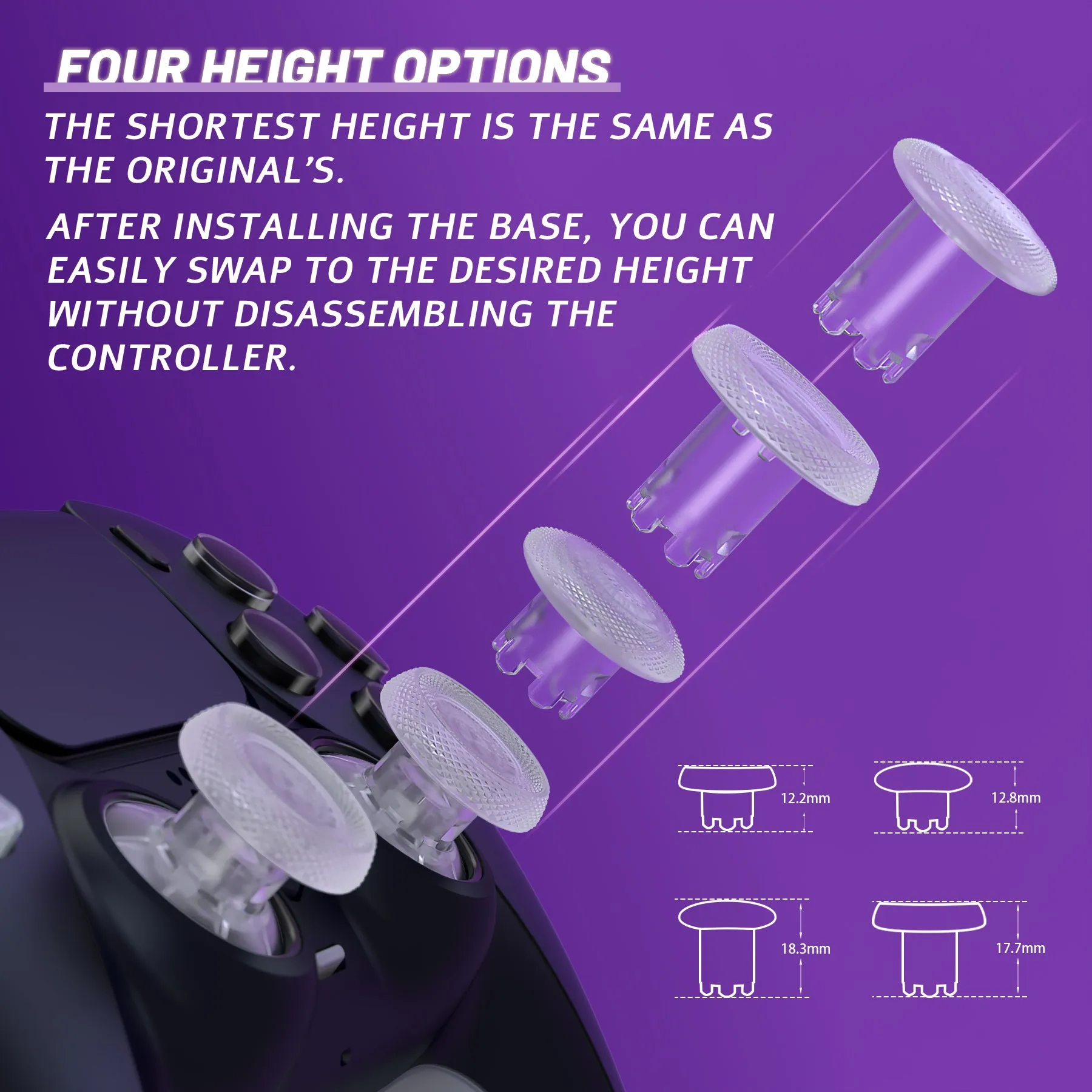 eXtremeRate ThumbsGear V3 Interchangeable Ergonomic Thumbsticks for PS5 Controller, Replacement Analog Thumb Sticks for PS4 Controller - 4 Height Adjustable Convex & Concave Grip Joysticks - Clear - NNFPFM003