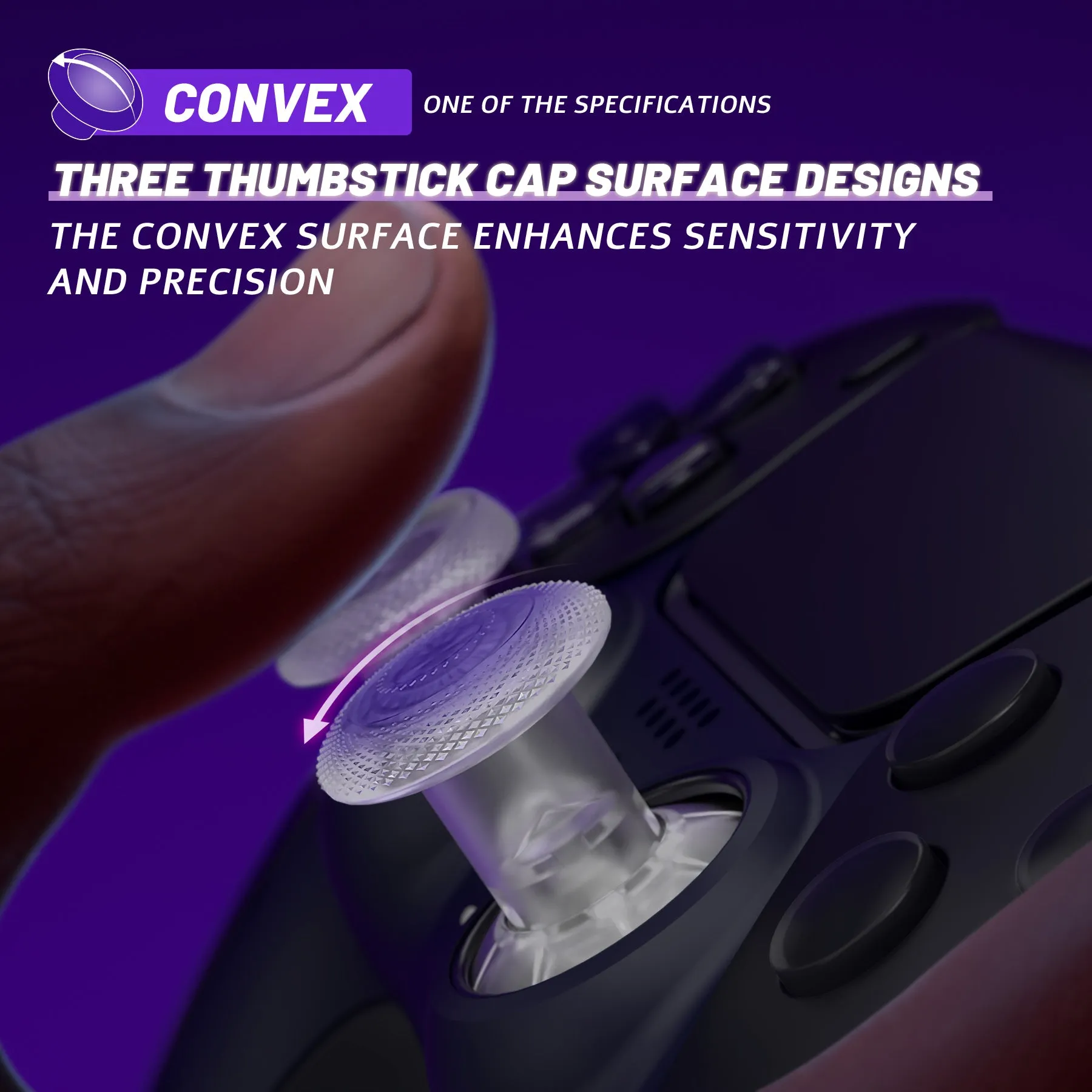 eXtremeRate ThumbsGear V3 Interchangeable Ergonomic Thumbsticks for PS5 Controller, Replacement Analog Thumb Sticks for PS4 Controller - 4 Height Adjustable Convex & Concave Grip Joysticks - Clear - NNFPFM003