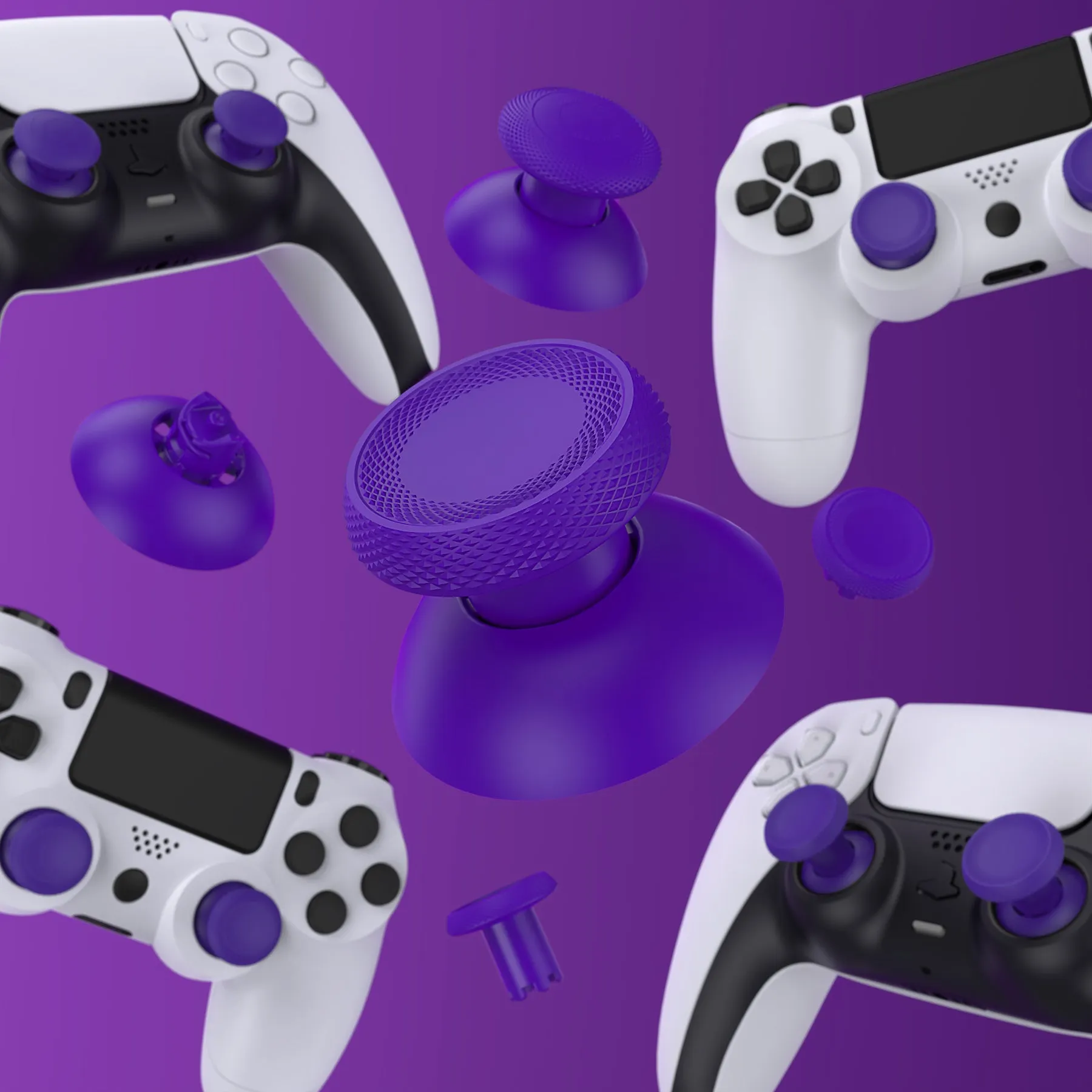 eXtremeRate ThumbsGear V3 Interchangeable Ergonomic Thumbsticks for PS5 Controller, Replacement Analog Thumb Sticks for PS4 Controller - 4 Height Adjustable Convex & Concave Grip Joysticks - Purple - NNFPFM005