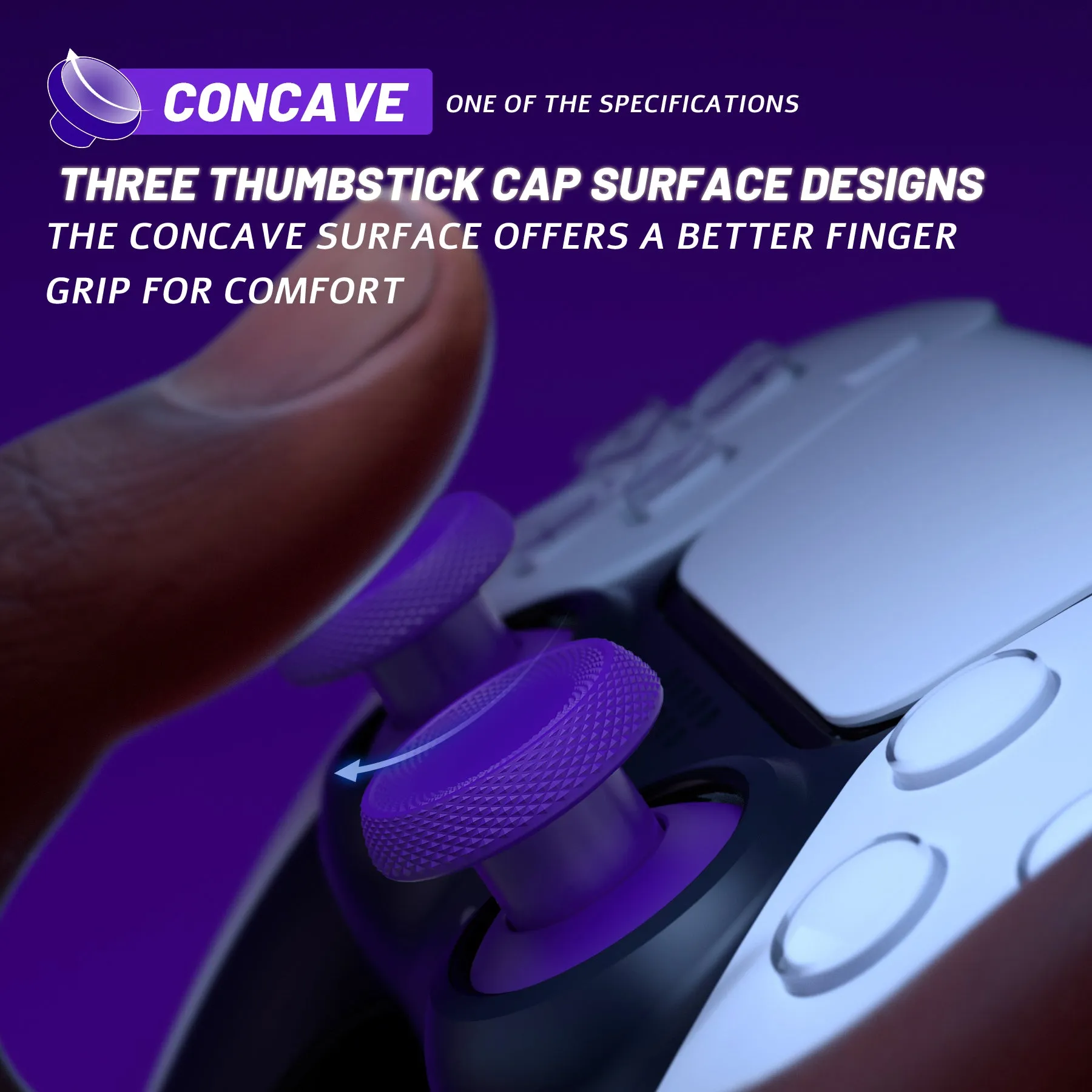 eXtremeRate ThumbsGear V3 Interchangeable Ergonomic Thumbsticks for PS5 Controller, Replacement Analog Thumb Sticks for PS4 Controller - 4 Height Adjustable Convex & Concave Grip Joysticks - Purple - NNFPFM005