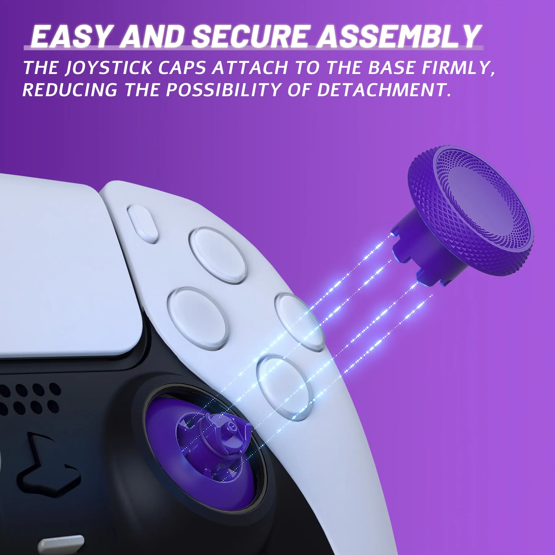 eXtremeRate ThumbsGear V3 Interchangeable Ergonomic Thumbsticks for PS5 Controller, Replacement Analog Thumb Sticks for PS4 Controller - 4 Height Adjustable Convex & Concave Grip Joysticks - Purple - NNFPFM005