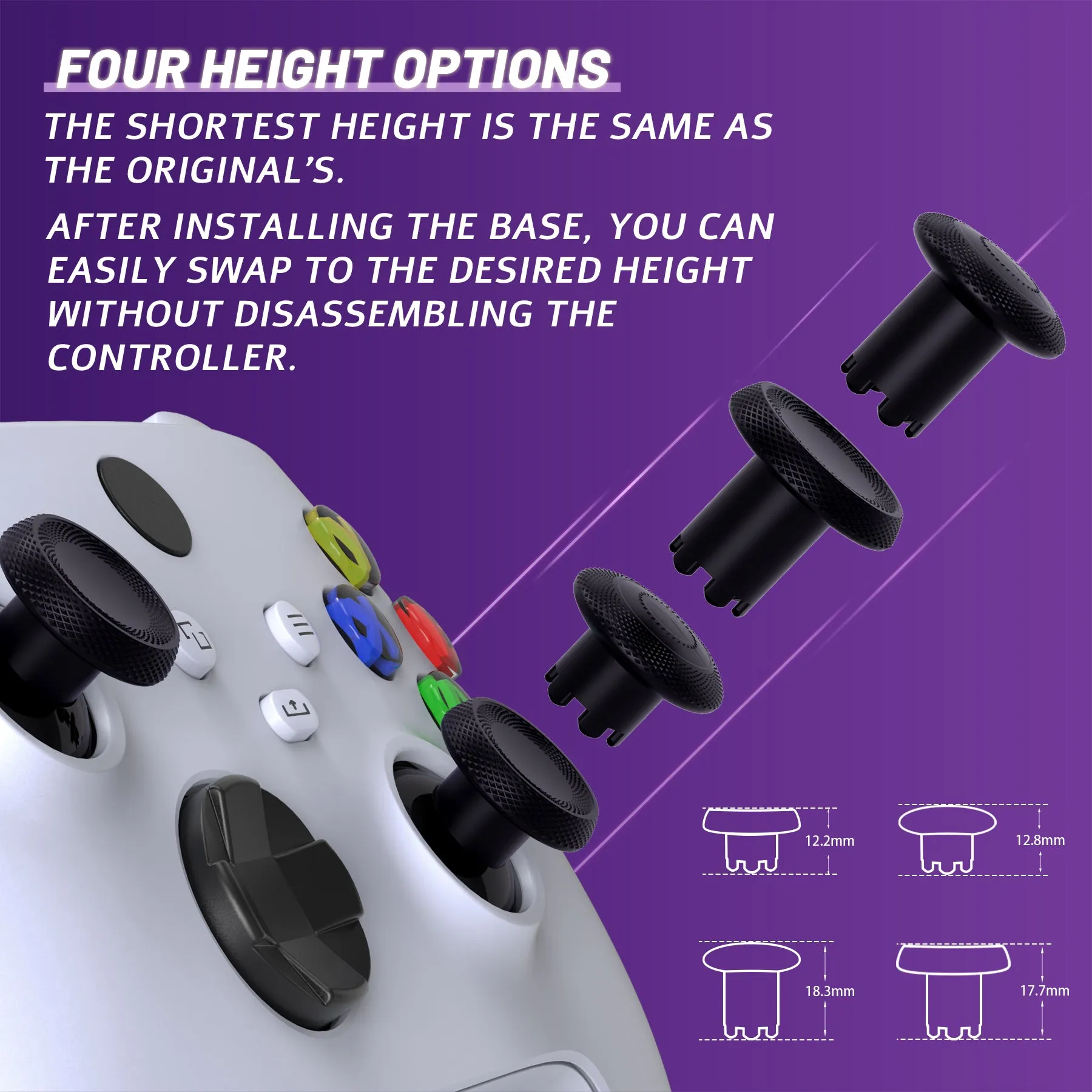 eXtremeRate ThumbsGear V3 Interchangeable Thumbsticks for Xbox Core Controller, 4 Height Adjustable Convex and Concave Grip Joysticks for Xbox One S/X/Elite, for Nintendo Switch Pro Controller - Black - VRVX3M001