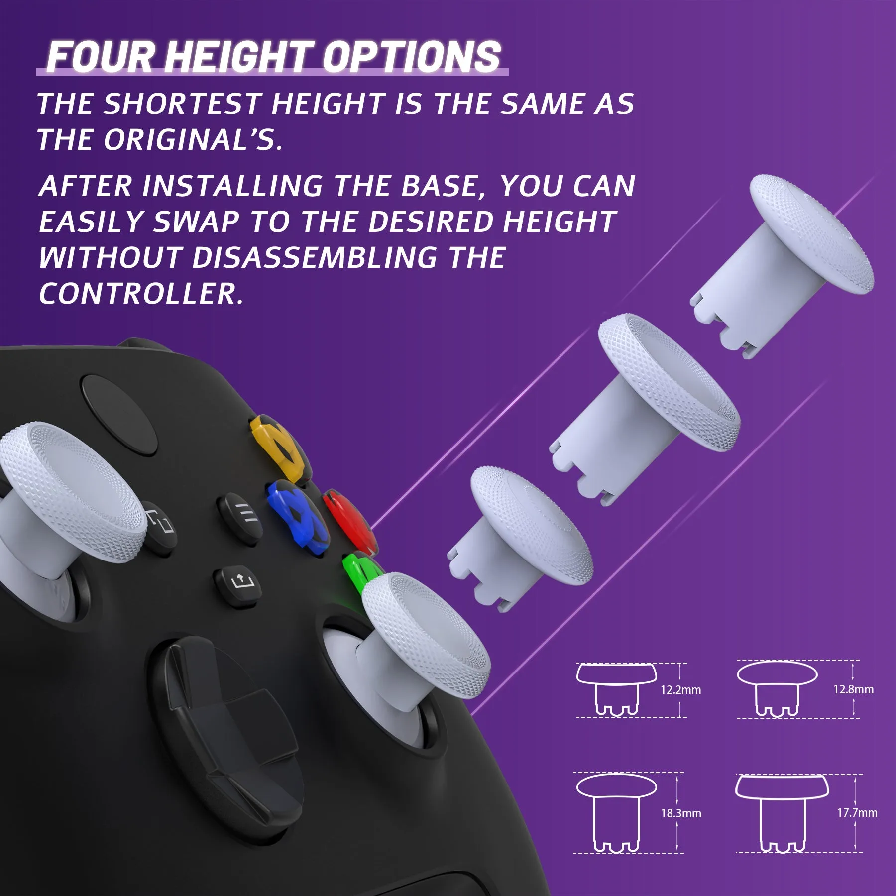 eXtremeRate ThumbsGear V3 Interchangeable Thumbsticks for Xbox Core Controller, 4 Height Adjustable Convex and Concave Grip Joysticks for Xbox One S/X/Elite, for Nintendo Switch Pro Controller - Original White - VRVX3M002