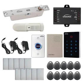 FPC-9097 One Door Access Control 2,600lbs Electric Drop Bolt With Time Delay Fail Secure   VIS-3025 WIFI Indoor Outdoor Keypad Reader Standalone with Mini Controller   Wiegand 26, EM Card   PIR Kit