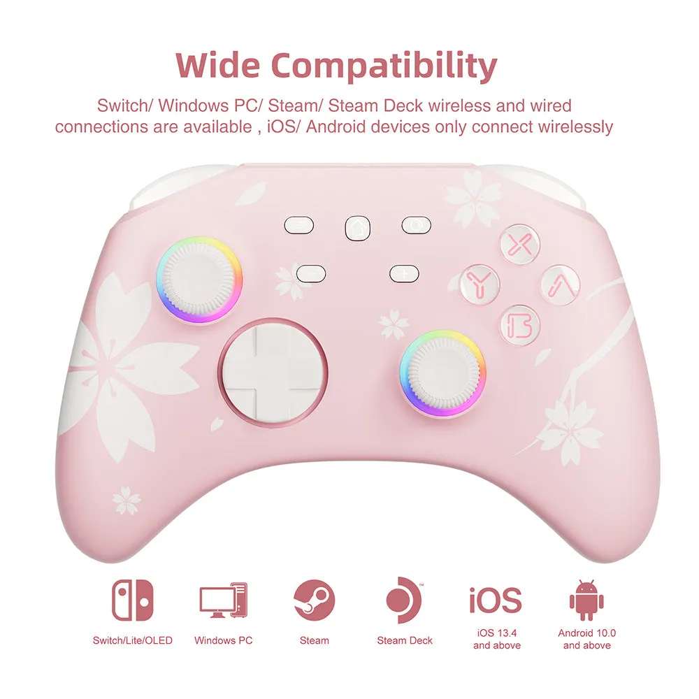 Mytrix Pro Wireless Controller Sakura Pink, Bluetooth Controller with Programmable, Compatible with Nintendo Switch, Windows PC, iOS, Android, and Steam/Steam Deck