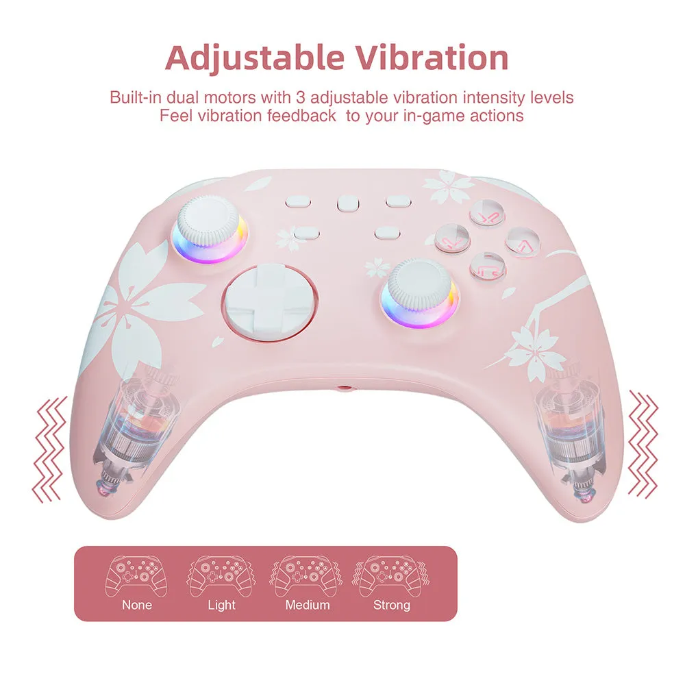 Mytrix Pro Wireless Controller Sakura Pink, Bluetooth Controller with Programmable, Compatible with Nintendo Switch, Windows PC, iOS, Android, and Steam/Steam Deck