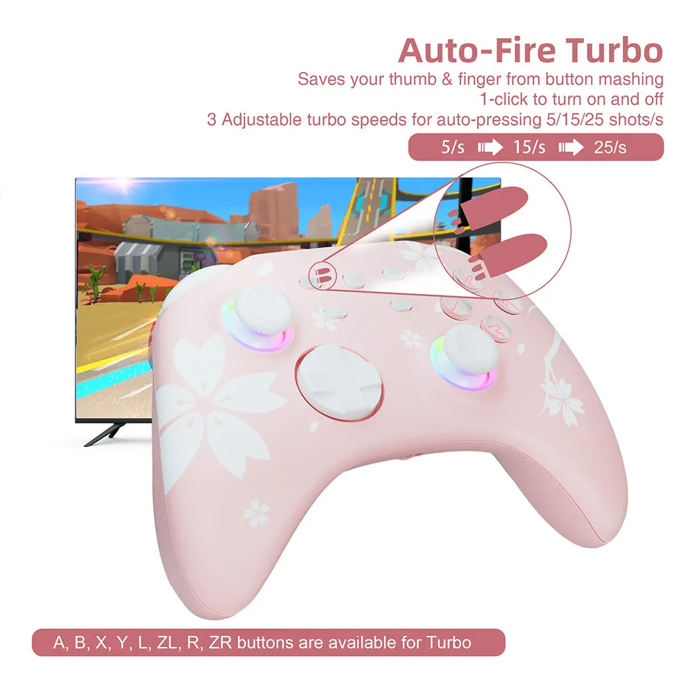 Mytrix Pro Wireless Controller Sakura Pink, Bluetooth Controller with Programmable, Compatible with Nintendo Switch, Windows PC, iOS, Android, and Steam/Steam Deck