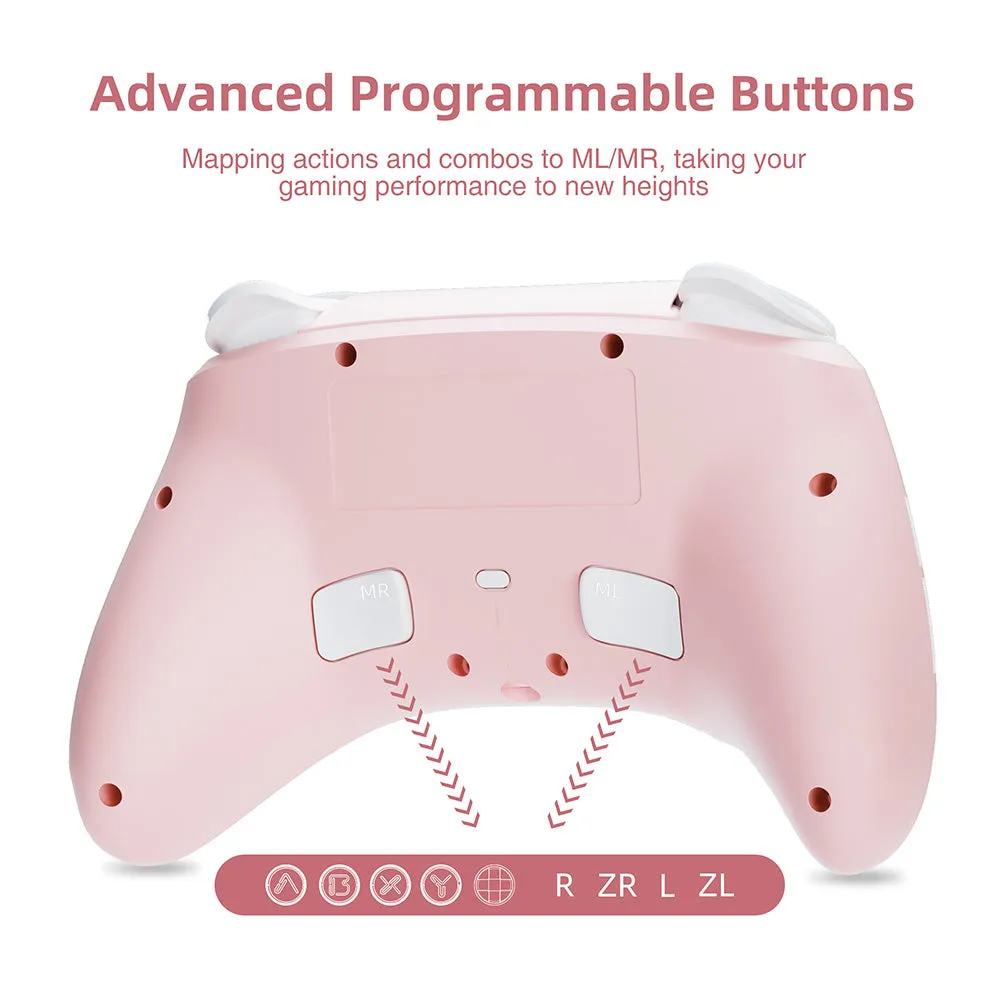 Mytrix Pro Wireless Controller Sakura Pink, Bluetooth Controller with Programmable, Compatible with Nintendo Switch, Windows PC, iOS, Android, and Steam/Steam Deck