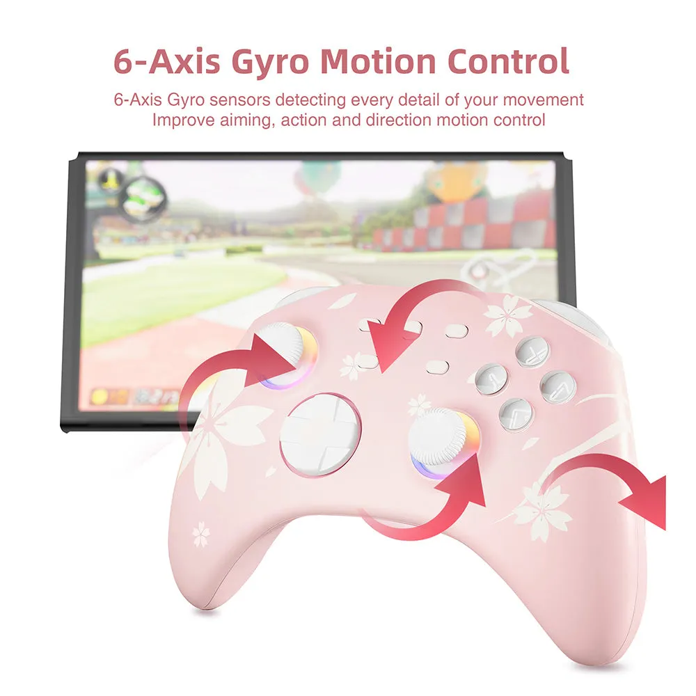 Mytrix Pro Wireless Controller Sakura Pink, Bluetooth Controller with Programmable, Compatible with Nintendo Switch, Windows PC, iOS, Android, and Steam/Steam Deck