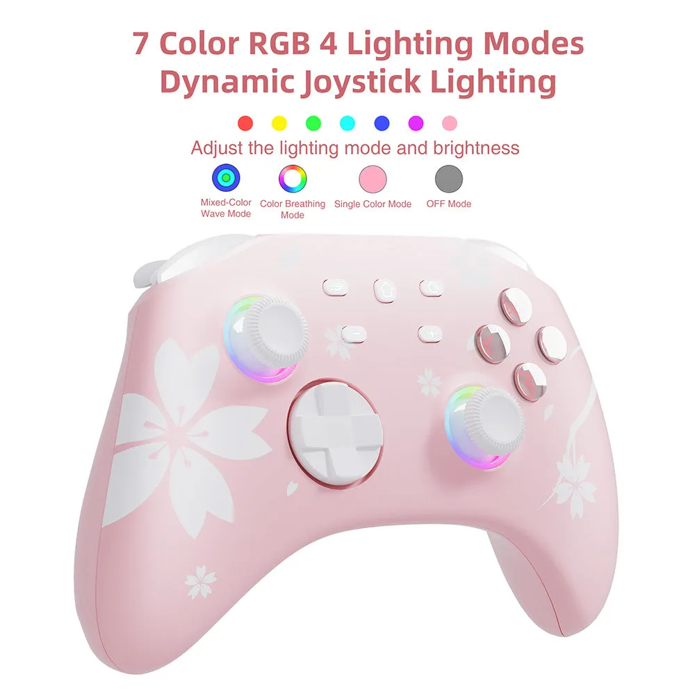 Mytrix Pro Wireless Controller Sakura Pink, Bluetooth Controller with Programmable, Compatible with Nintendo Switch, Windows PC, iOS, Android, and Steam/Steam Deck