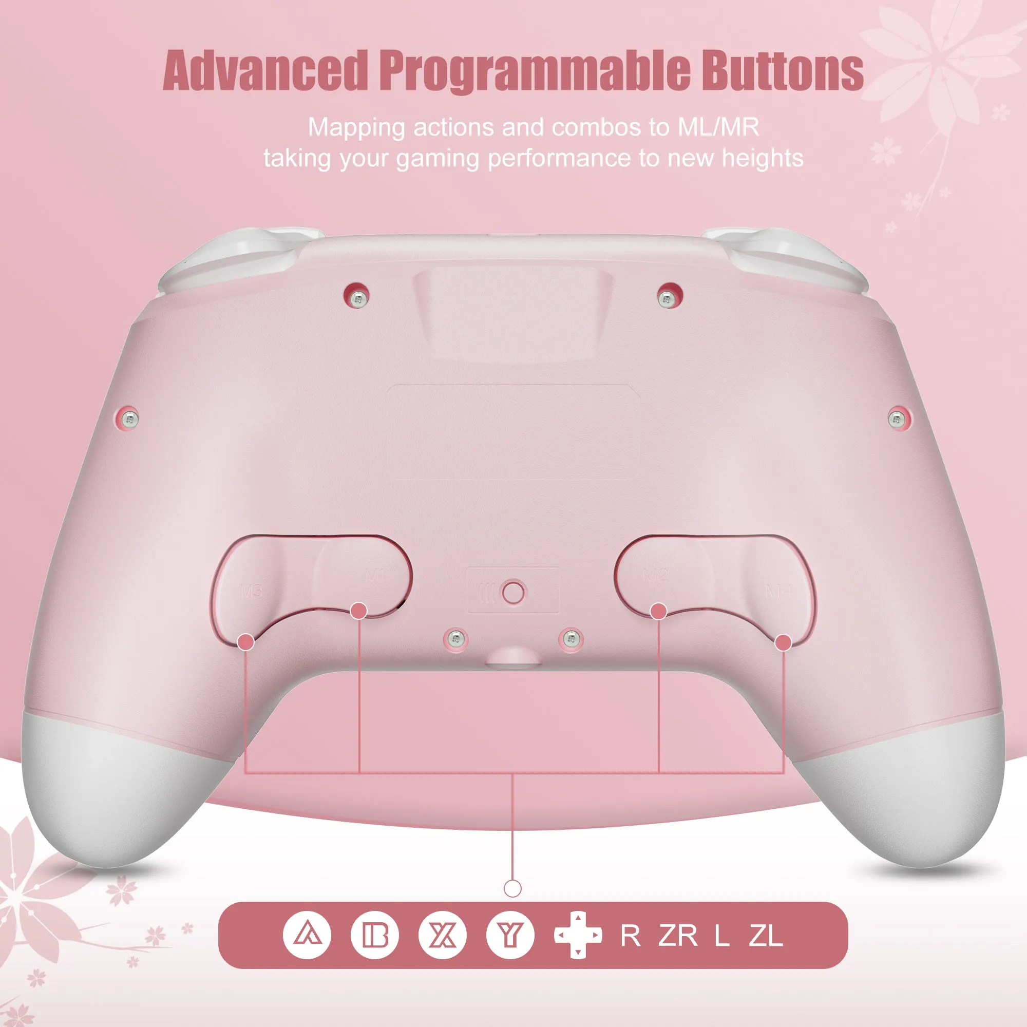 Mytrix Sakura Pink Cherry Wireless Switch Pro Controller for Nintendo Switch, the Newest Switch OLED, and Switch Lite