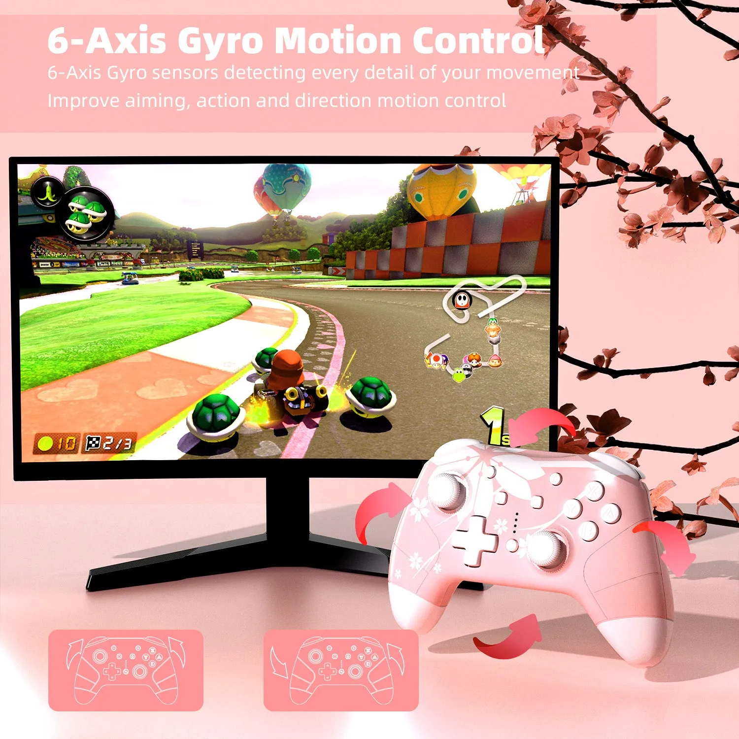 Mytrix Sakura Pink Cherry Wireless Switch Pro Controller for Nintendo Switch, the Newest Switch OLED, and Switch Lite