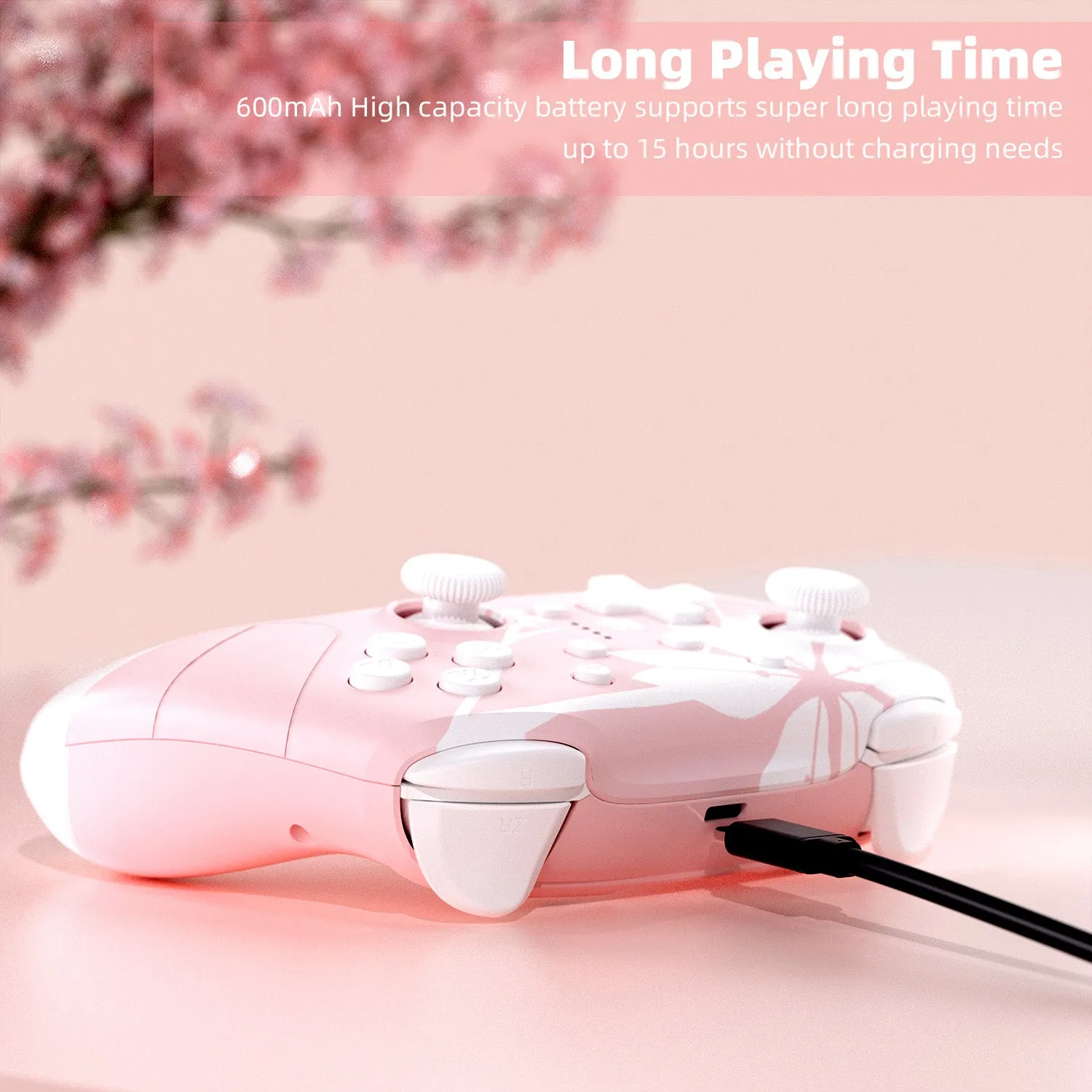 Mytrix Sakura Pink Cherry Wireless Switch Pro Controller for Nintendo Switch, the Newest Switch OLED, and Switch Lite