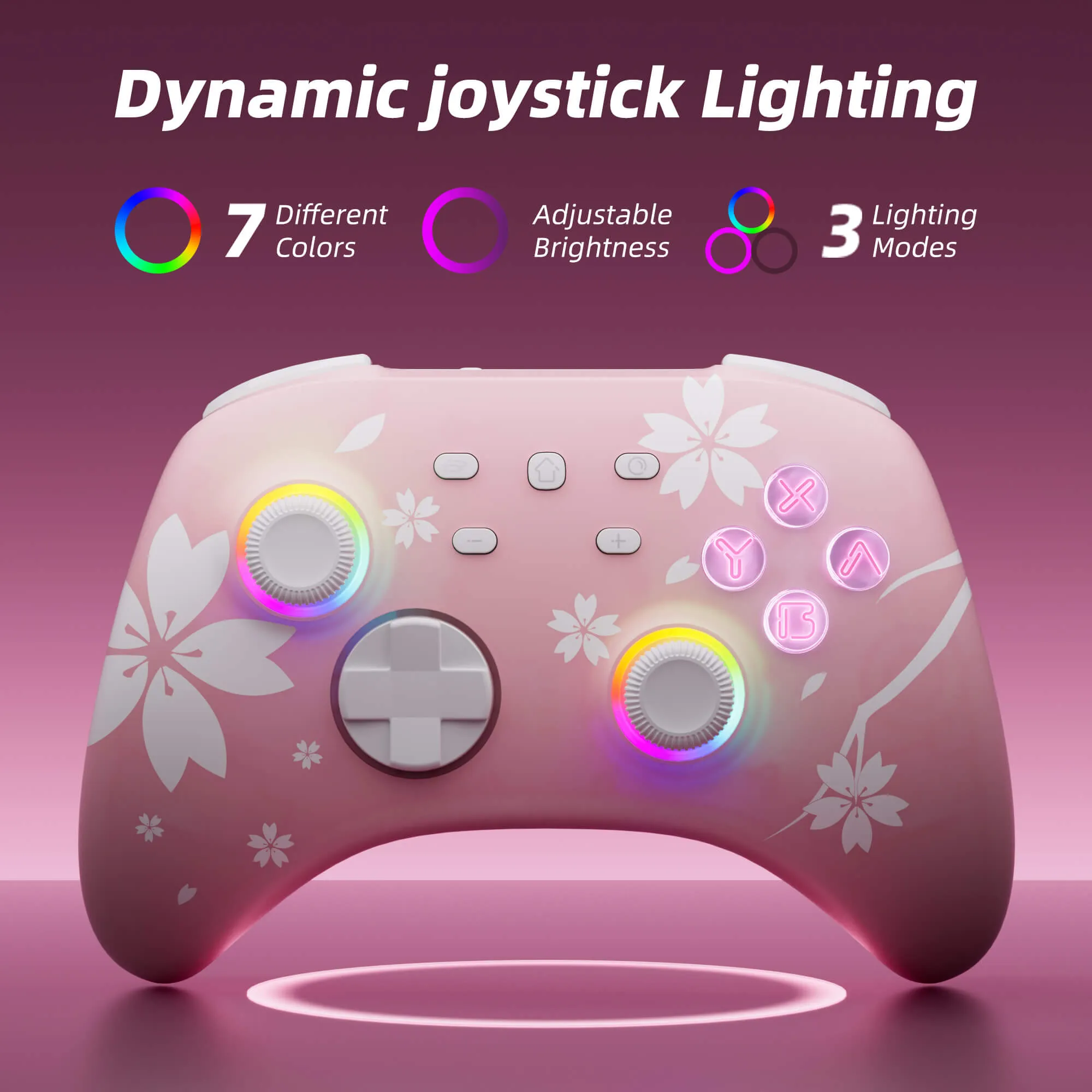 Mytrix Sakura Wireless Pro Controllers with Hall Effect Joysticks/Hall Trigger (No Drift) & 2 Pairs of Replaceable Joysticks.  Bluetooth RGB Controller for Nintendo Switch/Lite/OLED, Windows PC, Steam, Steam Deck, iOS and Android Devices