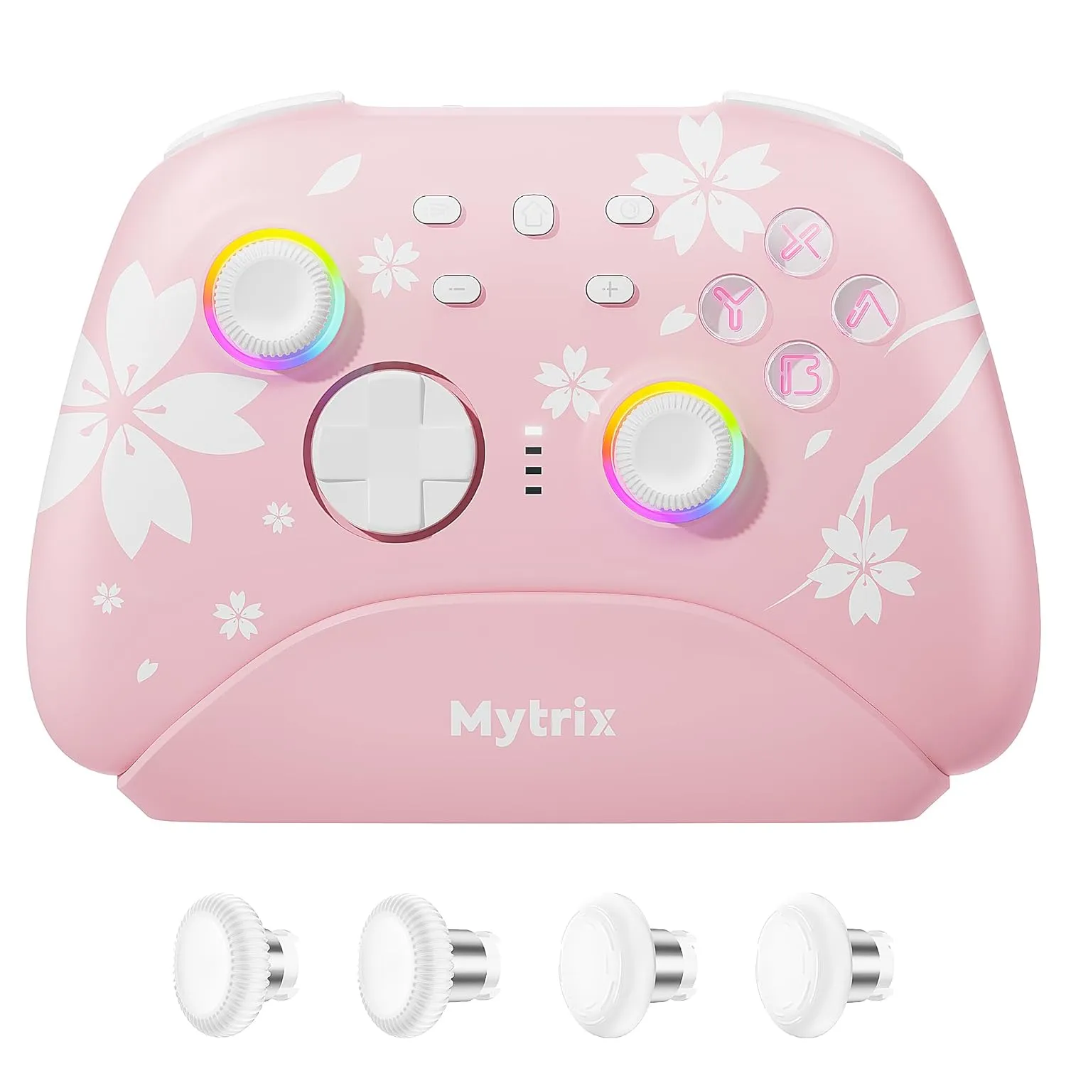 Mytrix Sakura Wireless Pro Controllers with Hall Effect Joysticks/Hall Trigger (No Drift) & 2 Pairs of Replaceable Joysticks.  Bluetooth RGB Controller for Nintendo Switch/Lite/OLED, Windows PC, Steam, Steam Deck, iOS and Android Devices