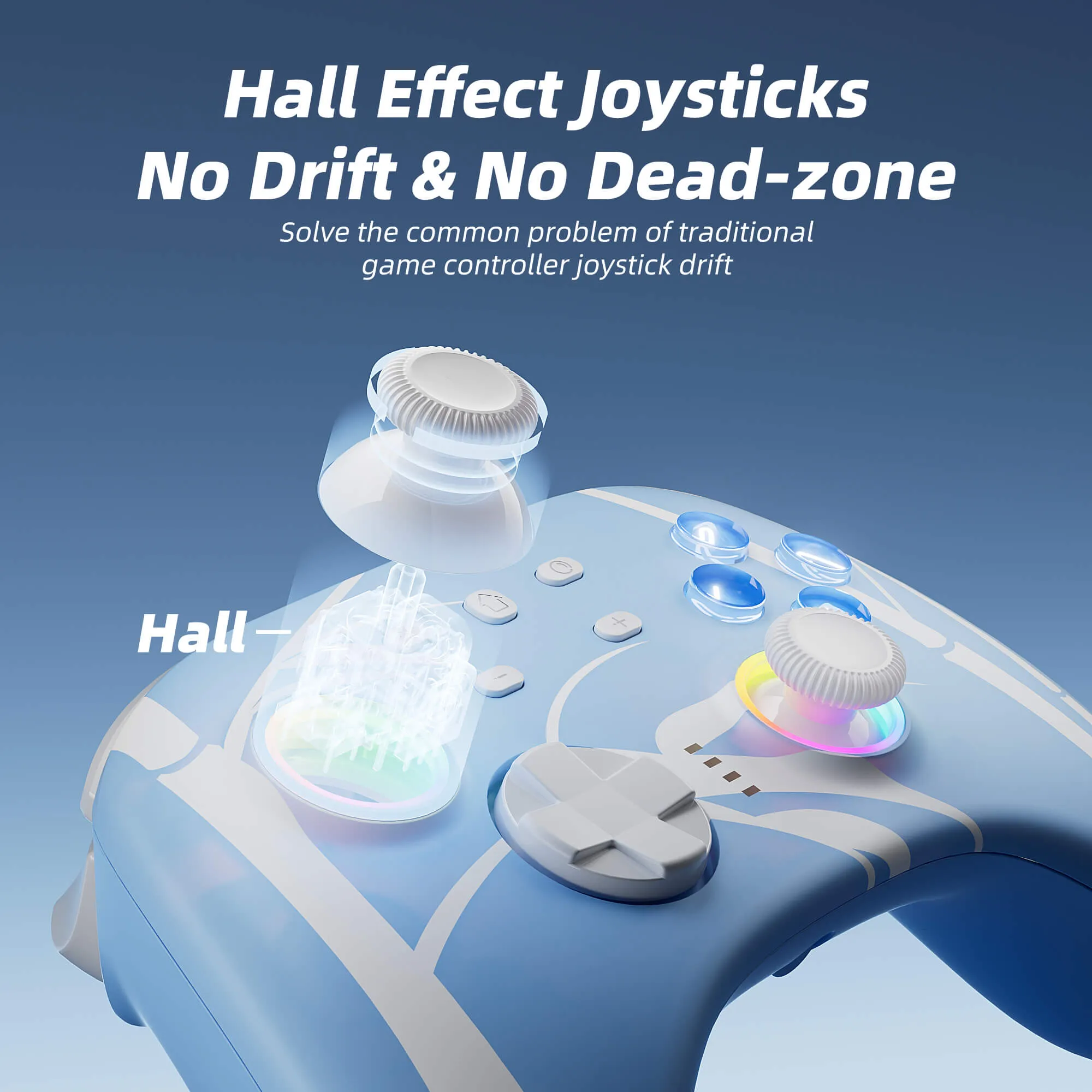 Mytrix Wireless Pro Controllers with Hall Effect Joysticks/Hall Trigger (No Drift), Blue Bamboo Bluetooth RGB Controller for Nintendo Switch/Lite/OLED, Windows PC, Steam, Steam Deck, iOS and Android devices