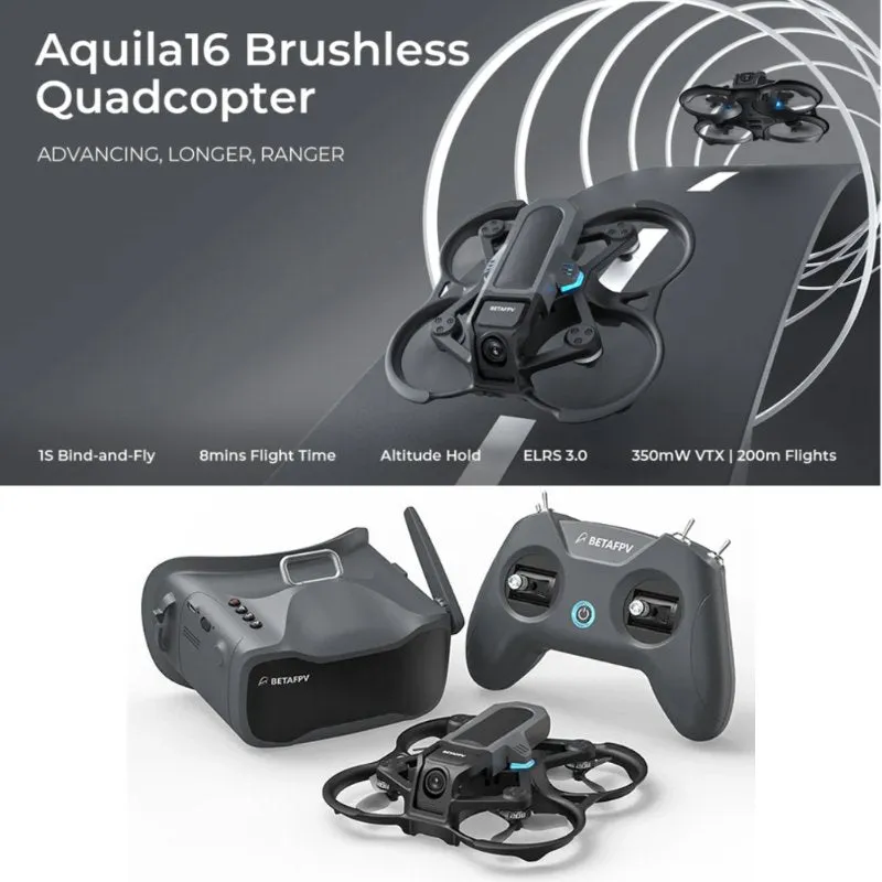 TUTT Aquila16 BETAFPV Brushless Quadcopter with Goggles Fly Indoor and Outdoor 3 speeds with SLOW/MID/FAST. With Turtle Mode Full Combo With 2 Batteries