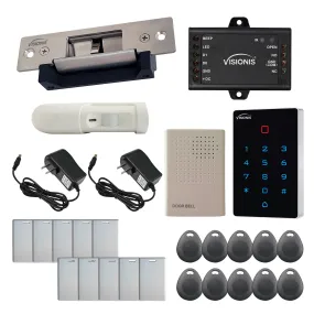 Visionis FPC-9096 One Door Access Control 770lbs Electric Strike Fail Safe And Fail Secure Adjustable    WIFI Indoor Outdoor Keypad Reader Standalone with Mini Controller   Wiegand 26   PIR Kit